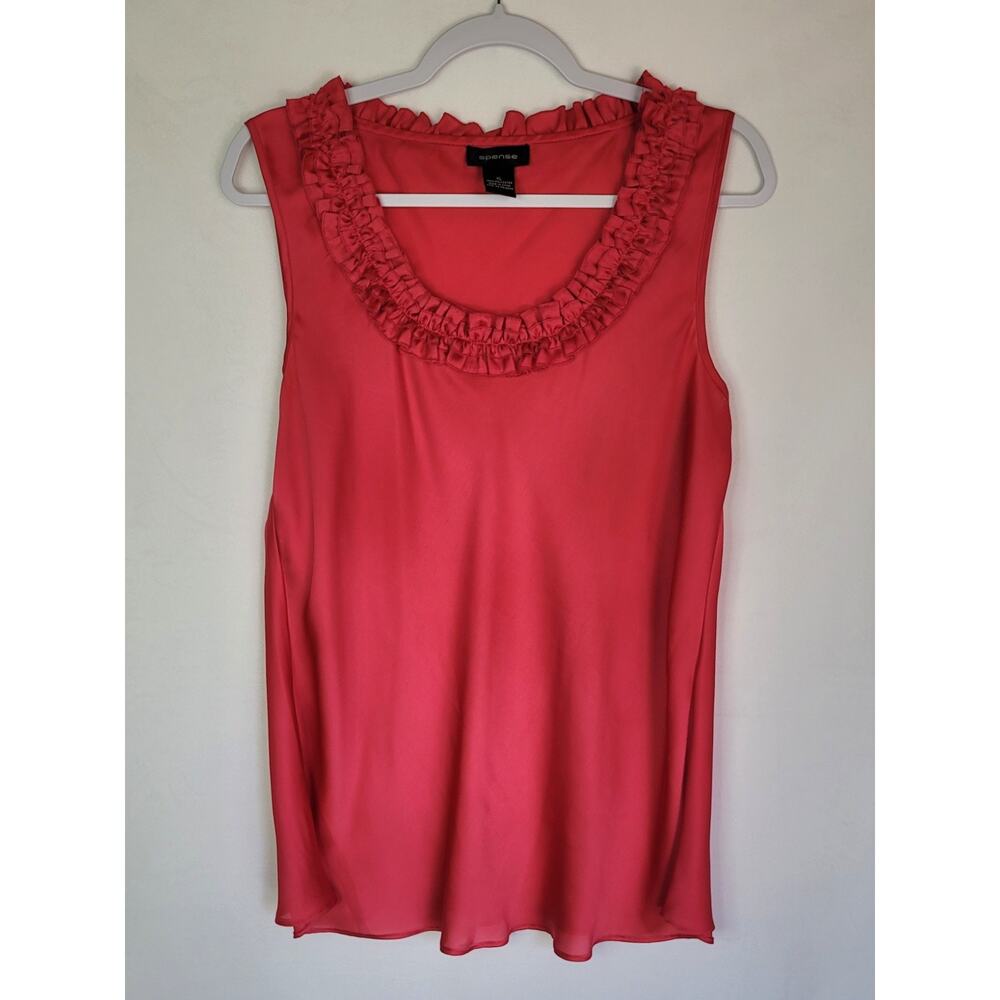Spense Shimmer Red Ruffle Neckline Sleeveless Blouse Women's XL Workwear Casual - Picture 2 of 8